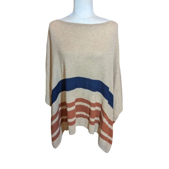 J. Crew Tan Cashmere-blend popover Boatneck Soft Striped poncho OS - Picture 4 of 9
